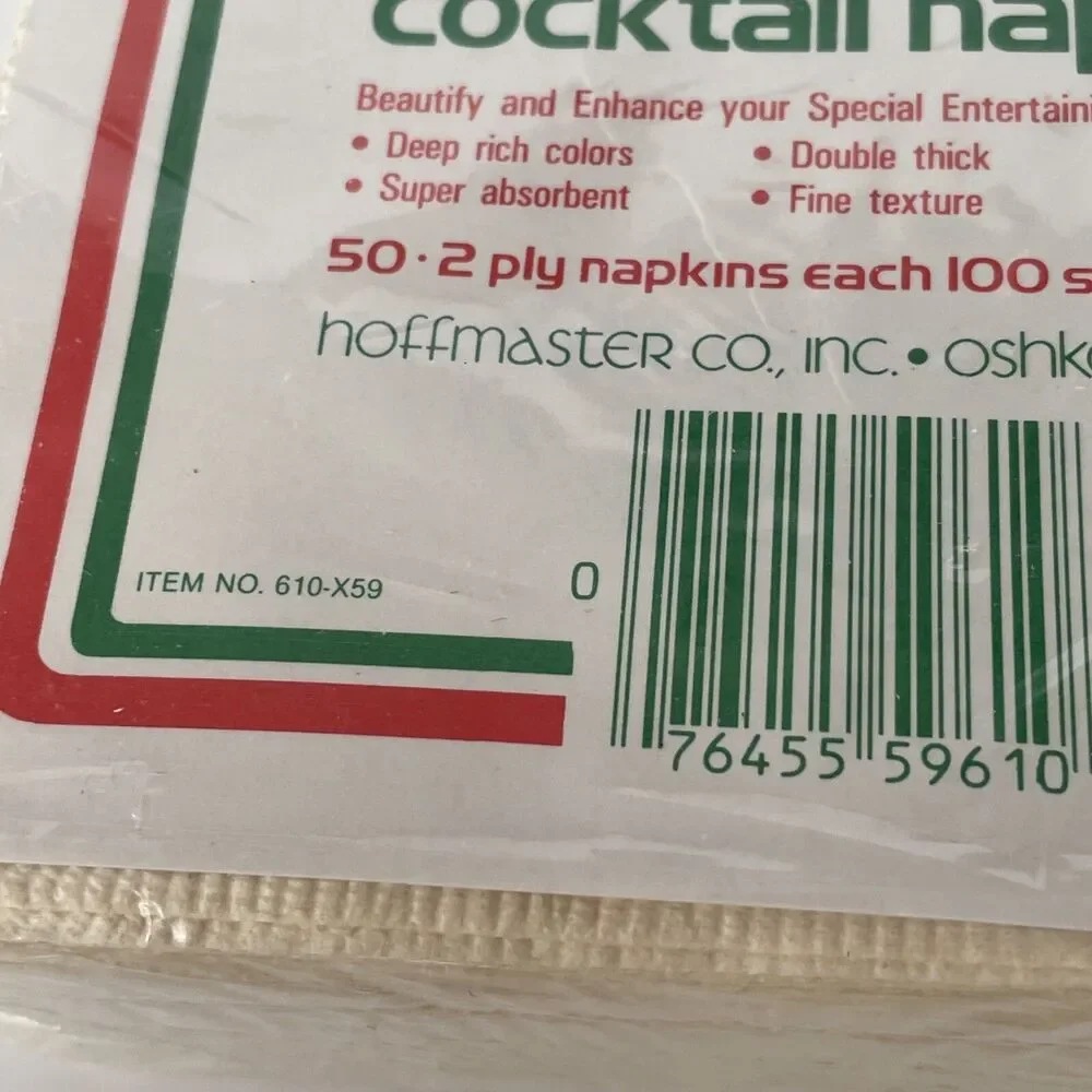 NOS Vintage Christmas Cocktail Napkins Package Of 50 Folk Art Santa Wreath New